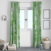 Green Hawaii Tapa Pattern Window Curtain With Heliconia Vintage Style LT05 - Polynesian Pride