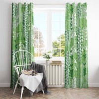 Green Hawaii Tapa Pattern Window Curtain With Heliconia Vintage Style LT05 - Polynesian Pride