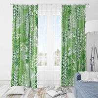 Green Hawaii Tapa Pattern Window Curtain With Heliconia Vintage Style LT05 - Polynesian Pride