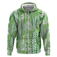 Green Hawaii Tapa Pattern Zip Hoodie With Heliconia Vintage Style LT05 Zip Hoodie Green - Polynesian Pride