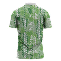 Green Hawaii Tapa Pattern Zipper Polo Shirt With Heliconia Vintage Style LT05 - Polynesian Pride