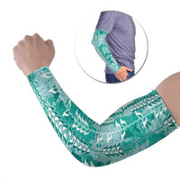 Teal Hawaii Tapa Pattern Arm Sleeves With Heliconia Vintage Style LT05 Set of 2 Teal - Polynesian Pride