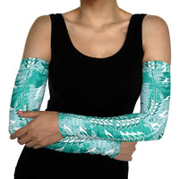 Teal Hawaii Tapa Pattern Arm Sleeves With Heliconia Vintage Style LT05 - Polynesian Pride