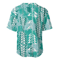 Teal Hawaii Tapa Pattern Baseball Jersey With Heliconia Vintage Style LT05 - Polynesian Pride