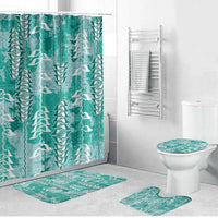 Teal Hawaii Tapa Pattern Bathroom Set With Heliconia Vintage Style LT05 Bathroom Set (4 pcs) Teal - Polynesian Pride