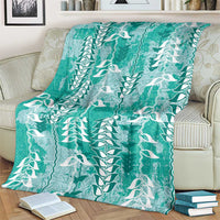 Teal Hawaii Tapa Pattern Blanket With Heliconia Vintage Style LT05 - Polynesian Pride