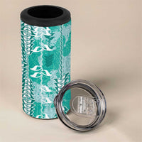 Teal Hawaii Tapa Pattern 4 in 1 Can Cooler Tumbler With Heliconia Vintage Style LT05 - Polynesian Pride
