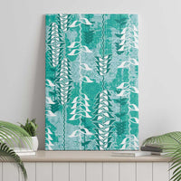 Teal Hawaii Tapa Pattern Canvas Wall Art With Heliconia Vintage Style LT05 - Polynesian Pride