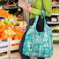 Teal Hawaii Tapa Pattern Grocery Bag With Heliconia Vintage Style LT05 - Polynesian Pride