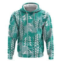 Teal Hawaii Tapa Pattern Hoodie With Heliconia Vintage Style LT05 Pullover Hoodie Teal - Polynesian Pride