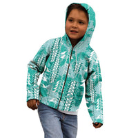 Teal Hawaii Tapa Pattern Kid Hoodie With Heliconia Vintage Style LT05 - Polynesian Pride