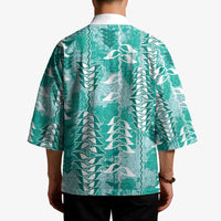 Teal Hawaii Tapa Pattern Kimono With Heliconia Vintage Style LT05 - Polynesian Pride