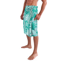 Teal Hawaii Tapa Pattern Lavalava With Heliconia Vintage Style LT05 - Polynesian Pride