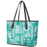 Teal Hawaii Tapa Pattern Leather Tote Bag With Heliconia Vintage Style LT05 - Polynesian Pride