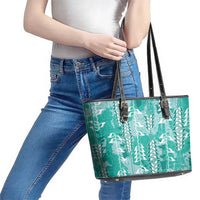 Teal Hawaii Tapa Pattern Leather Tote Bag With Heliconia Vintage Style LT05 - Polynesian Pride