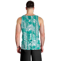 Teal Hawaii Tapa Pattern Men Tank Top With Heliconia Vintage Style LT05 - Polynesian Pride