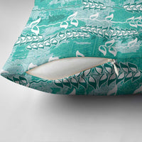 Teal Hawaii Tapa Pattern Pillow Cover With Heliconia Vintage Style LT05 - Polynesian Pride