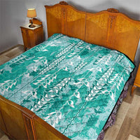 Teal Hawaii Tapa Pattern Quilt With Heliconia Vintage Style LT05 - Polynesian Pride