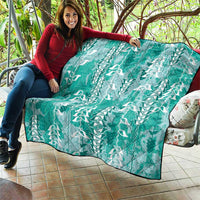 Teal Hawaii Tapa Pattern Quilt With Heliconia Vintage Style LT05 - Polynesian Pride