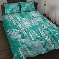 Teal Hawaii Tapa Pattern Quilt Bed Set With Heliconia Vintage Style LT05 Teal - Polynesian Pride