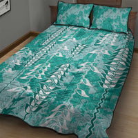 Teal Hawaii Tapa Pattern Quilt Bed Set With Heliconia Vintage Style LT05 - Polynesian Pride