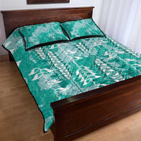 Teal Hawaii Tapa Pattern Quilt Bed Set With Heliconia Vintage Style LT05 - Polynesian Pride