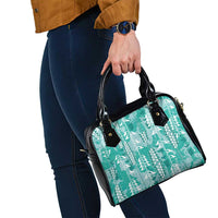 Teal Hawaii Tapa Pattern Shoulder Handbag With Heliconia Vintage Style LT05 - Polynesian Pride