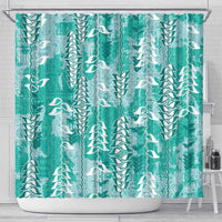 Teal Hawaii Tapa Pattern Shower Curtain With Heliconia Vintage Style LT05 - Polynesian Pride