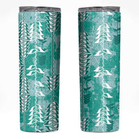 Teal Hawaii Tapa Pattern Skinny Tumbler With Heliconia Vintage Style LT05 Teal - Polynesian Pride