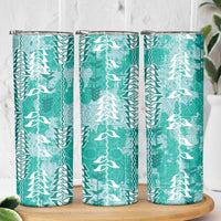 Teal Hawaii Tapa Pattern Skinny Tumbler With Heliconia Vintage Style LT05 - Polynesian Pride