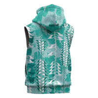 Teal Hawaii Tapa Pattern Sleeveless Hoodie With Heliconia Vintage Style LT05 - Polynesian Pride