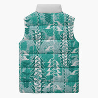 Teal Hawaii Tapa Pattern Sleeveless Puffer Jacket With Heliconia Vintage Style LT05 - Polynesian Pride