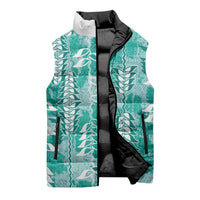 Teal Hawaii Tapa Pattern Sleeveless Puffer Jacket With Heliconia Vintage Style LT05 - Polynesian Pride
