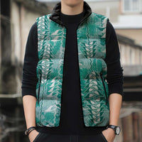 Teal Hawaii Tapa Pattern Sleeveless Puffer Jacket With Heliconia Vintage Style LT05 - Polynesian Pride