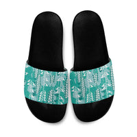 Teal Hawaii Tapa Pattern Slide Sandals With Heliconia Vintage Style LT05 Teal - Polynesian Pride