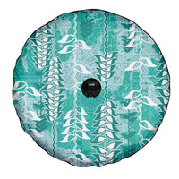 Teal Hawaii Tapa Pattern Spare Tire Cover With Heliconia Vintage Style LT05 - Polynesian Pride