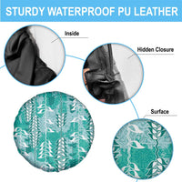 Teal Hawaii Tapa Pattern Spare Tire Cover With Heliconia Vintage Style LT05 - Polynesian Pride