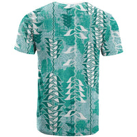 Teal Hawaii Tapa Pattern T Shirt With Heliconia Vintage Style LT05 - Polynesian Pride