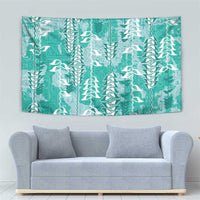 Teal Hawaii Tapa Pattern Tapestry With Heliconia Vintage Style LT05 - Polynesian Pride