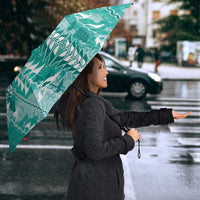 Teal Hawaii Tapa Pattern Umbrella With Heliconia Vintage Style LT05 - Polynesian Pride