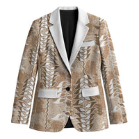 Beige Hawaii Tapa Pattern Blazer With Heliconia Vintage Style LT05 Unisex Beige - Polynesian Pride