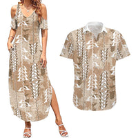 Beige Hawaii Tapa Pattern Couples Matching Summer Maxi Dress and Hawaiian Shirt With Heliconia Vintage Style LT05 Beige - Polynesian Pride