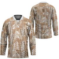 Beige Hawaii Tapa Pattern Hockey Jersey With Heliconia Vintage Style LT05 - Polynesian Pride