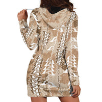 Beige Hawaii Tapa Pattern Hoodie Dress With Heliconia Vintage Style LT05 - Polynesian Pride
