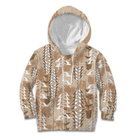 Beige Hawaii Tapa Pattern Kid Hoodie With Heliconia Vintage Style LT05 Hoodie Beige - Polynesian Pride