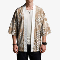 Beige Hawaii Tapa Pattern Kimono With Heliconia Vintage Style LT05 - Polynesian Pride