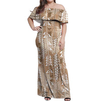 Beige Hawaii Tapa Pattern Off Shoulder Maxi Dress With Heliconia Vintage Style LT05 Women Beige - Polynesian Pride