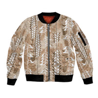 Beige Hawaii Tapa Pattern Sleeve Zip Bomber Jacket With Heliconia Vintage Style LT05 Unisex Beige - Polynesian Pride