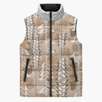 Beige Hawaii Tapa Pattern Sleeveless Puffer Jacket With Heliconia Vintage Style LT05 Unisex Beige - Polynesian Pride