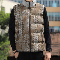 Beige Hawaii Tapa Pattern Sleeveless Puffer Jacket With Heliconia Vintage Style LT05 - Polynesian Pride